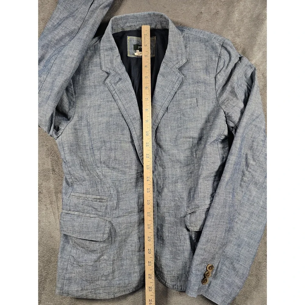J.Crew Schoolboy Blazer Womens 4‎ Blue Chambray Cotton 2 Button Jacket